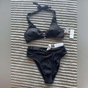 Cupshe Black Textured Bikini Set